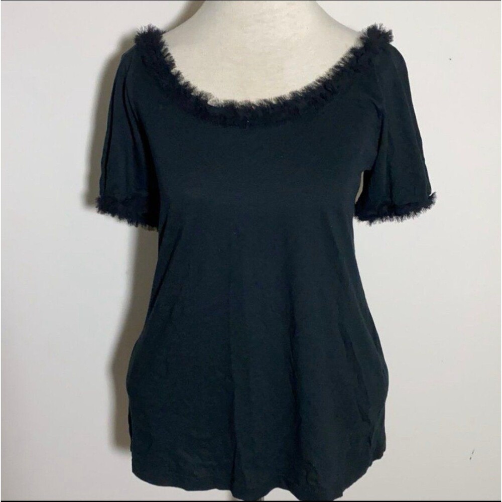 Women’s Gap dressy blouse small short sleeve black eyelash lace trim